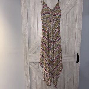 Angie Peekaboo Twist Asymmetrical Sun Dress Romper Multicolor Geometric Boho SzS